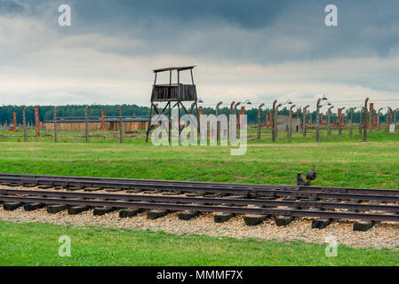 Auschwitz, Poland - August 12, 2017: Railway to the Auschwitz Birkenau concentration camp Stock Photo