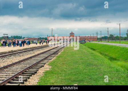 Auschwitz, Poland - August 12, 2017: tourists to Auschwitz Birkenau concentration camp Stock Photo