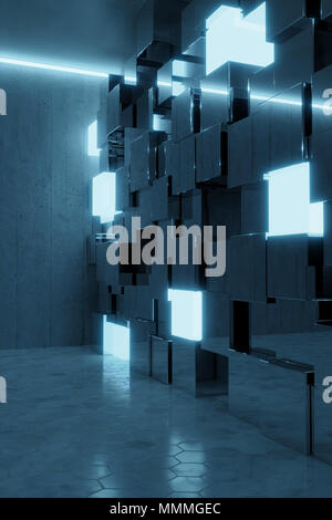 Glass cube with bright background, 3d rendering. Computer digital ...