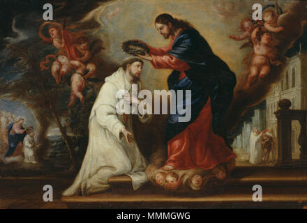 . Español: Cristo premiando a San Ramón Nonato  . 1673. Diego González de la Vega Gonzalez de la vega Stock Photo