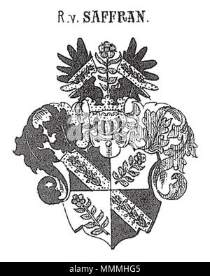 . Deutsch: Wappen der Ritter von Saffran English: Coat of Arms of Saffran (Knights)  . 1886. Siebmacher COA Saffran Stock Photo