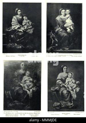 . Español: Cuatro versiones de pinturas de la Virgen del Rosario con Jiño de Bartolomé Esteban Murillo que se consrvan en el Mueso de Goya de Castres, en el Museo del Prado de Madrid, en Texas y en el Palazzo Pitti  . between circa 1650 and circa 1655.   Bartolomé Esteban Murillo  (1617–1682)     Alternative names Spanish: Bartolomé Esteban Murillo  Description Spanish painter and draughtsman  Date of birth/death 1 January 1618 (baptised) 3 April 1682  Location of birth/death Seville Seville  Work period Baroque  Work location Seville  Authority control  : Q192062 VIAF:?76584455 ISNI:?0000 000 Stock Photo