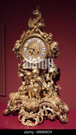 . From the Royal Palace in Buda  Gilded bronze mantel clock. 19th century. Gilded bronze mantel clock Stock Photo