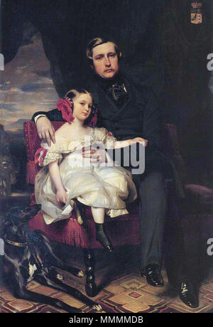 . Napoléon-Alexandre Berthier (1810-1887), 2nd Prince de Wagram, was son of Marshal Louis Alexandre Berthier (1753-1815) and Maria Elisabeth Franziska in Bavaria.  Portrait of the Prince de Wagram and his daughter Malcy Louise Caroline Frederique Napoléon-Alexandre Berthier. 1837. Alexandre Louis Joseph Berthier Prince of Wagram and his daughter Stock Photo
