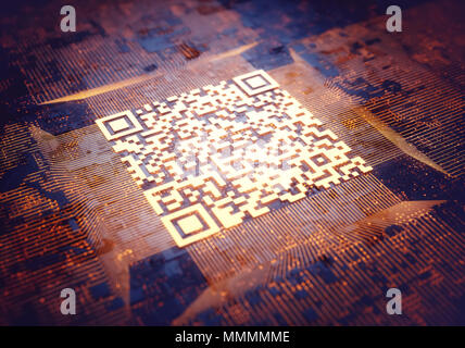 3d illustration, digital data image concept. Abstract background with quick response code on center. Stock Photo