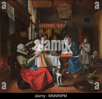 Jan Steen - As the old sing, So Pipe the young - c.1665 Stock Photo - Alamy