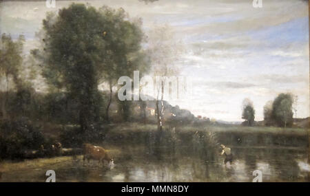 French: Étang à Ville-d'Avray Pond at Ville-d'Avray. between 1865 and 1870. 'Pond at Ville-d'Avray' by Camille Corot, late 1860s Stock Photo