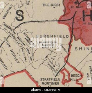 . English: screen shot of old map  . 1888. Ordnance Survey 105 Burghfield parish boundary Stock Photo