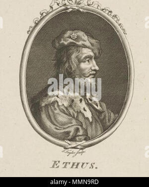 . English: 19th century depiction of Aed, labelled as Ethus, latin for Aed. Reigned 877-878, when he was murdered by his nephew Giric, king of Scots or Gregorius.  . 1800. Alexander Bannerman 28 Aed or Aedh, king of Scots Stock Photo