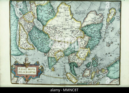 . A reduction of Ortelius' 8-sheet map of Asia of 1567, which was largely copied from Giacomo Gastaldi's wall-map of Asia of 1559-61, in Abraham Ortelius, Theatrum Orbis Terrarum, English edition as The Theatre of the Whole World, London 1606  Asiae Nova Descriptio, 1570. 1606. Bodleian Libraries, Asiae Nova Descriptio, 1570 Stock Photo