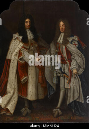 . Charles II of England (1630-85) Reigned 1660-85 and King James II of England and VII (1633-1701) Reigned 1685-88  Portrait of Charles II & James II. 17th century. Charles II and James II Stock Photo