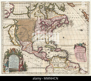 1698 Friar Hennepin map of North America. Covering all of North America ...