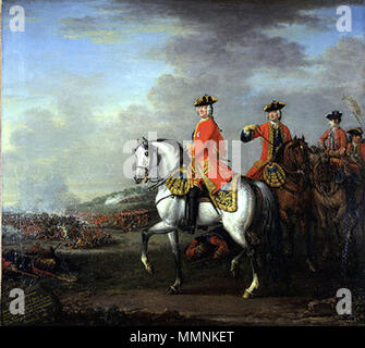 King George II at the Battle of Dettingen, with the Duke of Cumberland and Robert, 4th Earl of Holderness, 27 June 1743 George II at Dettingen Stock Photo