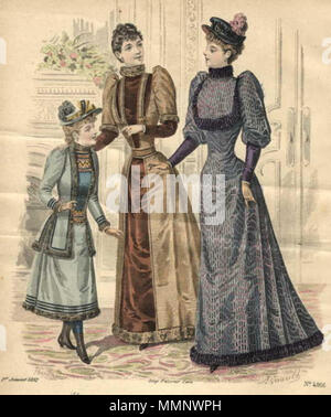 . Fashion plate from Journal Des Demoiselles, 1892  . 1892. This file is lacking author information. 11 1892 fashion plate Stock Photo