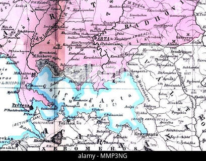 . Ελληνικά: Χάρτης του Αμβρακικού κόλπου, 1878  . 1878. H.Kiepert, according to the informations delivered by the Greek ethnographer P.Aravandinos 41 Ambracian Gulf - Map 1878 Stock Photo