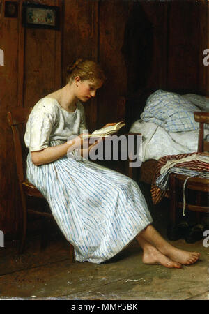 .  English: 'A Gotthelf reader'. Oil on canvas, 59 × 42 cm.  . 1884. Albert Anker - Eine Gotthelf-Leserin Stock Photo
