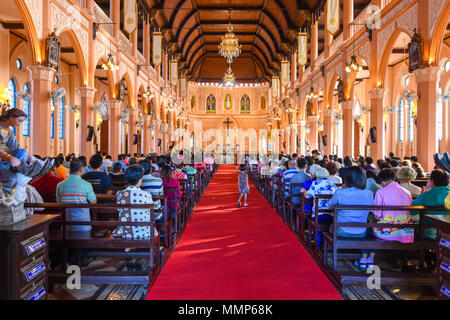 Chantaburi, Thailand - January 1, 2016: Christian people attending religion ceremony in Christ church in occasion of new year festival in Chantaburi,  Stock Photo