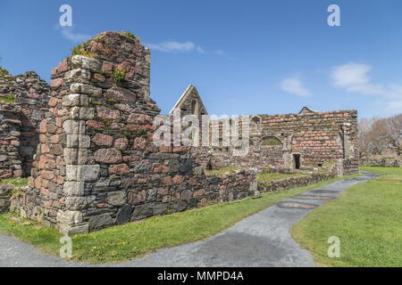 Derelict buildings of the Old Nunnery at Iona Abbey on the Isle of Iona, in the Inner Hebrides, Argyll and Bute, Scotland, UK Stock Photo