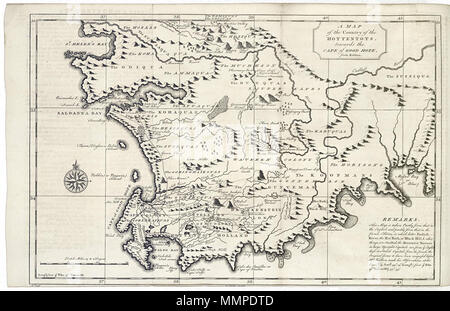 .  Nederlands: Kaart van de Zuid-Afrikaanse kust, van St. Helenabaai tot Mosselbaai. A Map of the Country of the Hottentots, towards the Cape of Good Hope. Linksonder: No. 106. Rechtsonder is de plaatnummering weggevallen. English: Map of the South African coast, from the bay of St. Helena to Mossel Bay. A Map of the Country of the Hottentots, towards the Cape of Good Hope. Bottom left: No. 106. Bottom right the plate numbering has been ommitted.  Nederlands: Kaart van de Zuid-Afrikaanse kust, van St. Helenabaai tot Mosselbaai English: Map of the South African coast, from the bay of St. Helena Stock Photo