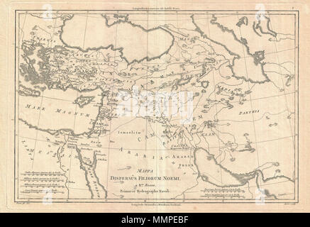 1787, Bonne Map of the Dispersal of the Sons of Noah, Rigobert Bonne ...