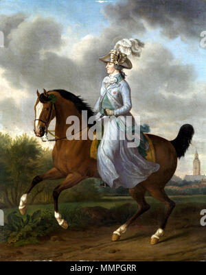 Frederika Sophia Wilhelmina of Prussia (1751-1820). Equestrian portrait of the wife of Prince William V.[1] Alternative title(s): ?. 1789. Wilhelmina of Prussia (1751-1820) by Tethart Philipp Christian Haag Stock Photo