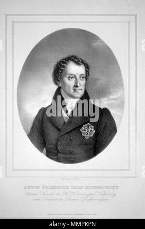 . Deutsch: Anton Friedrich Mittrowsky (1770-1842), Graf von Mittrovitz und Nemischl, Oberster Kanzler der k. k. vereinigten Hofkanzlei und Präsident der Studien Hofkommission. Lithographie von Josef Kriehuber, um 1830  . circa 1839. Josef Kriehuber (1800 -1876) Anton Friedrich Mittrowsky Litho 01 Stock Photo