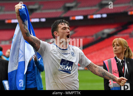 Tranmere Rovers' Andy Cook celebrates after the game during the Vanrama National League Play-off Final at Wembley Stadium, London. Stock Photo