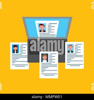 job recruitment options curriculum on laptop online vector illustration Stock Vector