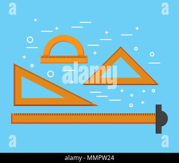 designer ruler t square triangles and protractor supplies vector illustration Stock Vector
