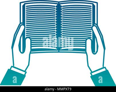 open book in the hands of male vector illustration neon color Stock Vector
