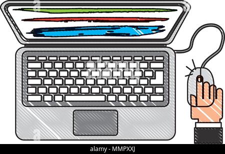 laptop mouse cursor clicking technology vector illustration drawing Stock Vector