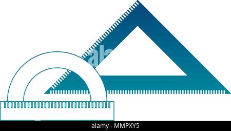 protractor and triangle ruler measuring geometry supplies vector illustration neon color Stock Vector