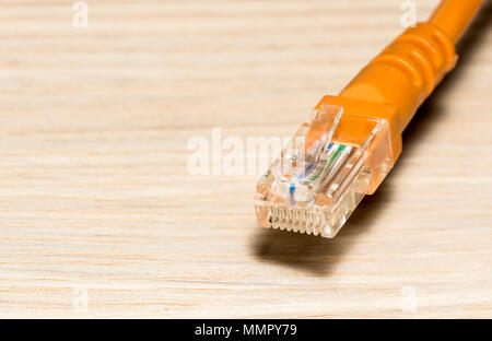 RJ-45 cable connector with clipping path required for internet connection Stock Photo