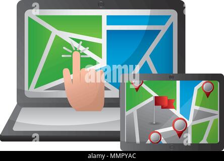 gps navigation map on screen laptop mobile click find vector illustration Stock Vector