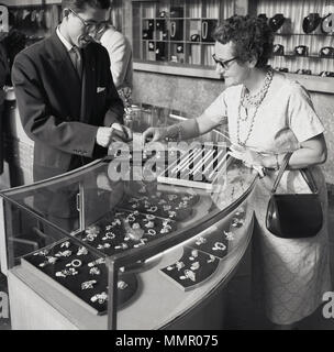 jewellery pearl assistant 1950s counter tokyo historical japan lady sales display shown being japanese alamy male handbag western