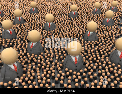 Crowd of small symbolic businessmen figures, managers, 3d illustration, horizontal Stock Photo