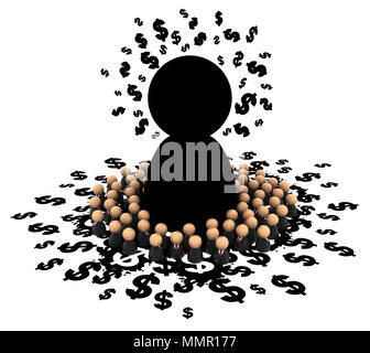 Crowd of small symbolic businessmen figures, shadow dollar, 3d illustration, horizontal, over white Stock Photo