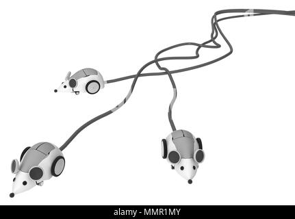 Robotic computer mouse long cable tail hole, 3d illustration ...