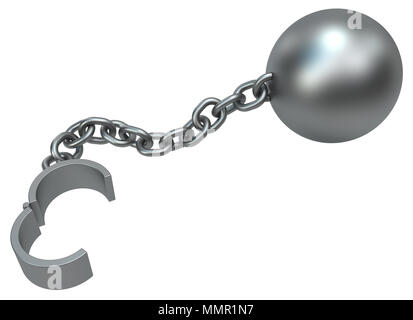 Metal Ball And Chain Shackles On White Isolated On White, Bondage