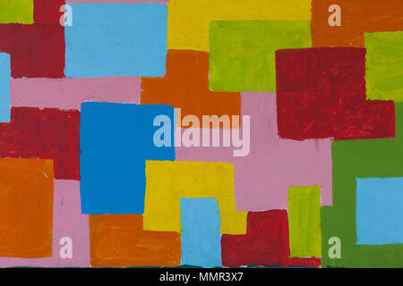 Vibrant street art painting of square and rectangular shapes on the wall out in the street, Singapore. Stock Photo
