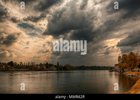 Thunderstorm formation over the river Ticino in a spring afternoon, Sesto Calende - Italy Stock Photo