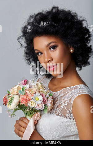 Closeup Of A Young Girl With Flower Tiara And Sober Look Stock