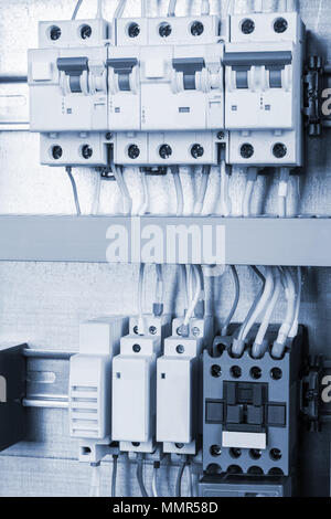 electrical wiring in the control cabinet Stock Photo