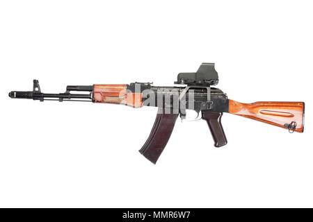 Kalashnikov AK assault rifle with optical sight on white Stock Photo