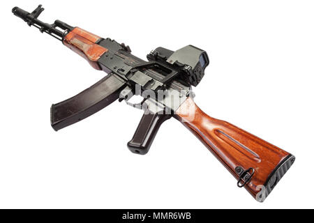 Kalashnikov AK assault rifle with optical sight on white Stock Photo