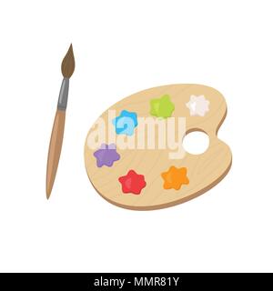 palette with acrylic paints and brush Stock Vector