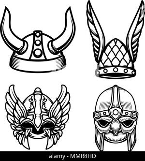 Set of viking helmets isolated on white background. Design element for logo, label,sign. Vector image Stock Vector