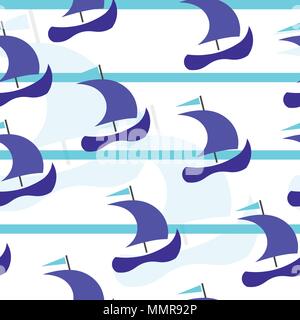 seamless pattern with blue boats - summer pattern vector Stock Vector