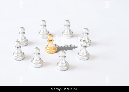 Business and leader concept,  chessmen with gold king chess shadow on white background Stock Photo