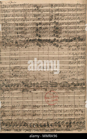 . English: A page from the autograph manuscript of the cantata 'Wir danken dir, Gott, wir danken dir', BWV 29, by Johann Sebastian Bach. The 1st page of the manuscript (Sinfonia - Presto). Original preserved in Staatsbibliothek zu Berlin, Preussischer Kulturbesitz, Mus. ms. Bach P 166. Original size 35,5x22,5 cm.  . 1731. J. S. Bach Bach BVW 29 autograph Stock Photo